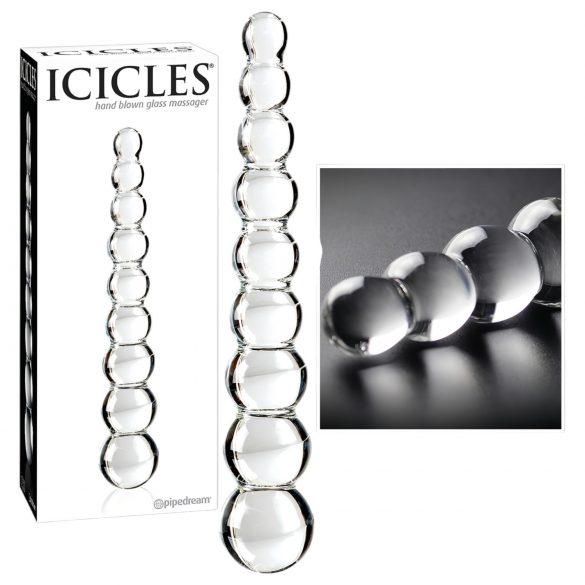 Icicles No. 2 - dildo din sticlă cu bile (transparent)