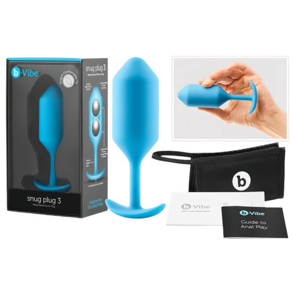 b-vibe Snug Plug 3 - dop anal cu bile duble (180g) - albastru