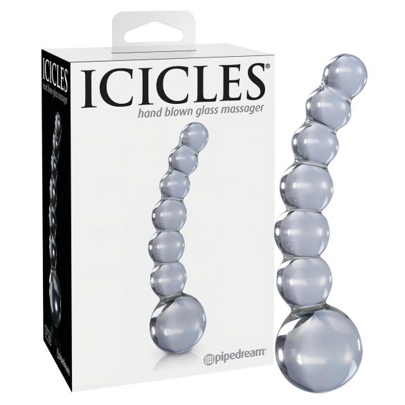 Icicles No. 66 - dildo curbat din sticlă cu bile (transparent)