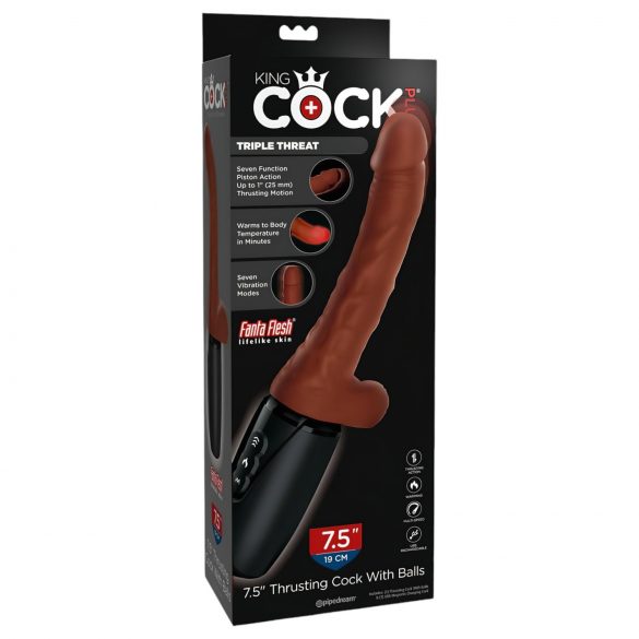 King Cock Plus 7,5 - vibrator cu testicule și funcție de propulsie (maro)