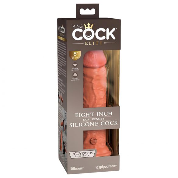 King Cock Elite 8 - dildo cu bază de aspirație (20 cm) - nuanță închisă naturală