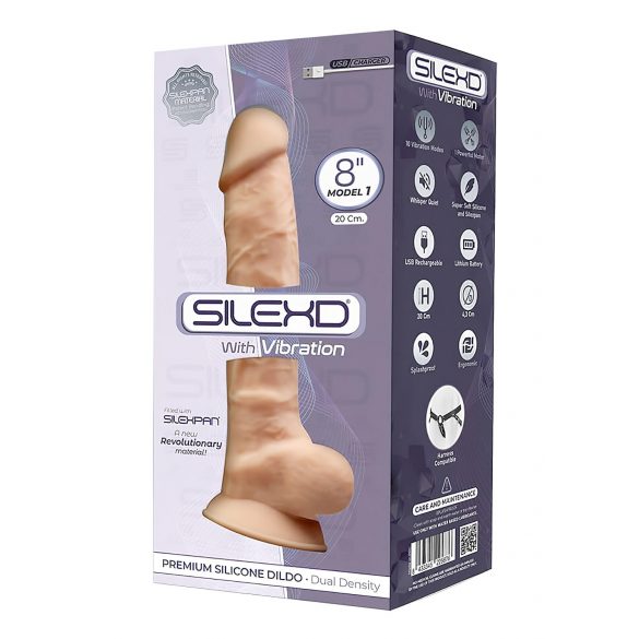 Silexd 8 - vibrator flexibil cu ventuză - 20cm (natural)