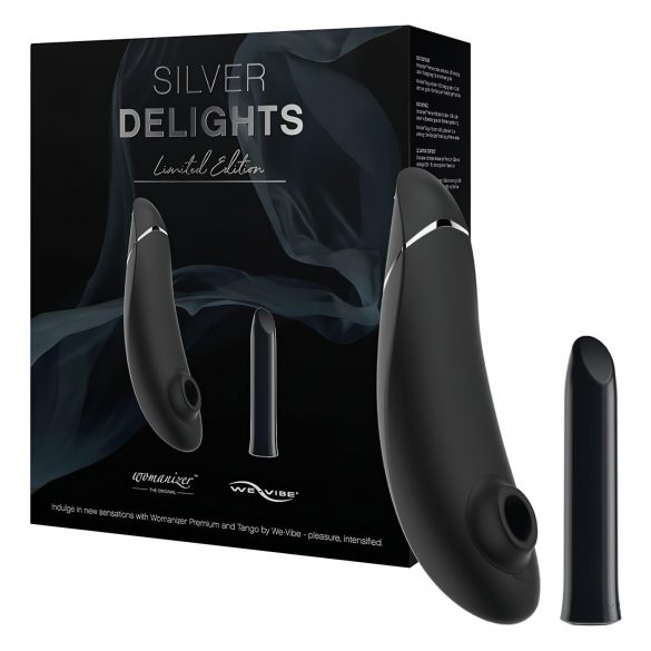 Womanizer Silver Delights - set vibrator cu unde de aer (negru)