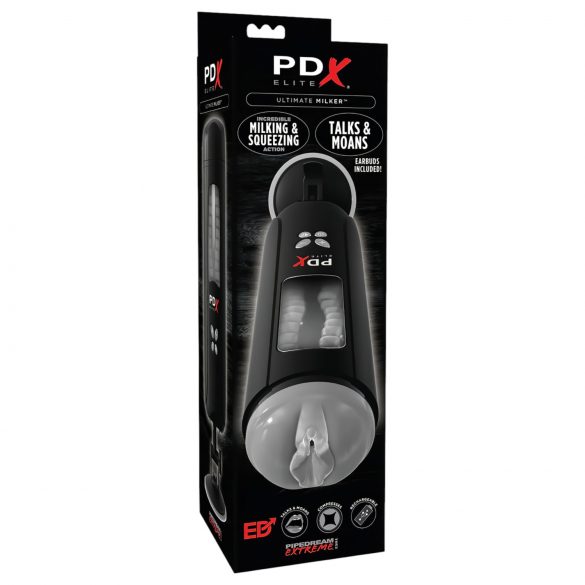 PDX Ultimate Milker - masturbator cu vagin pentru muls penis, cu acumulator (negru)