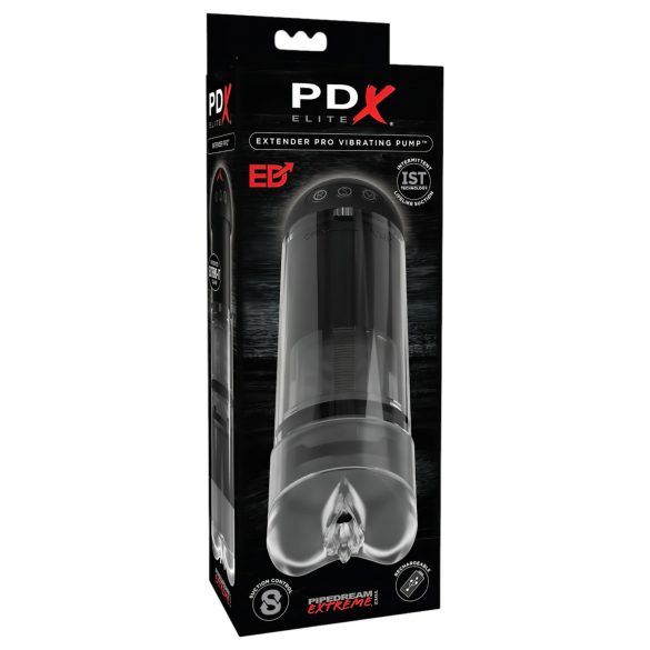 PDX Elite Extender Pro - mâna artificială cu vibrații și supt, reîncărcabilă (negru)