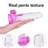 Sunfo - dildo realist cu ventuză, cu testicule - 22cm (transparent-mov)