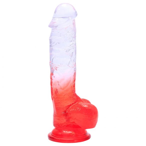 Sunfo - dildo cu ventuză, formă anatomică - 21cm (transparent-roșu)