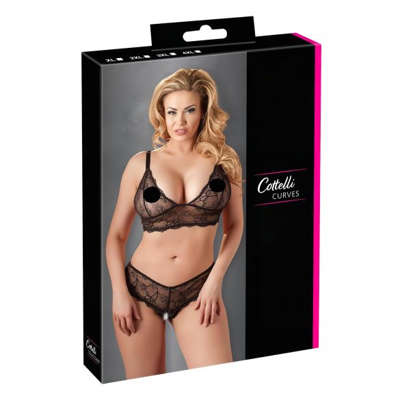 Cottelli Plus Size - set elegant de lenjerie din dantelă fină (negru) - XXL