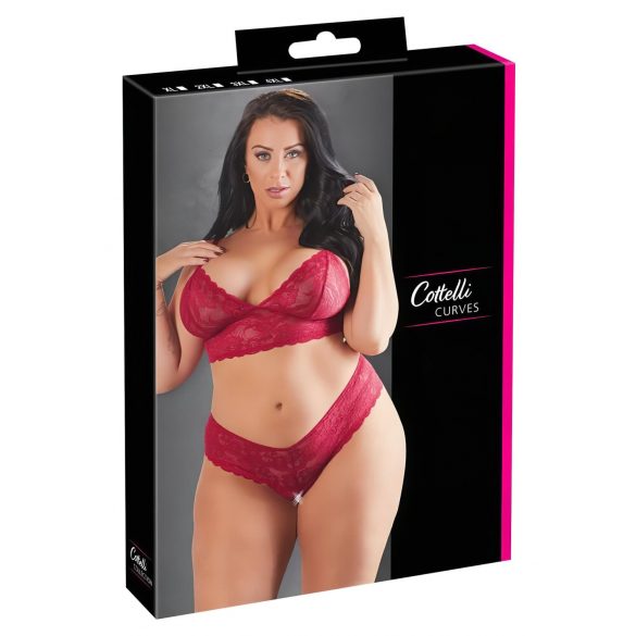 Cottelli Plus Size - set sutien din dantelă moale (roșu)