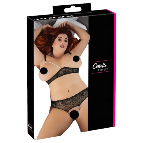 Set de sutien cu perle Cottelli Plus Size (negru)