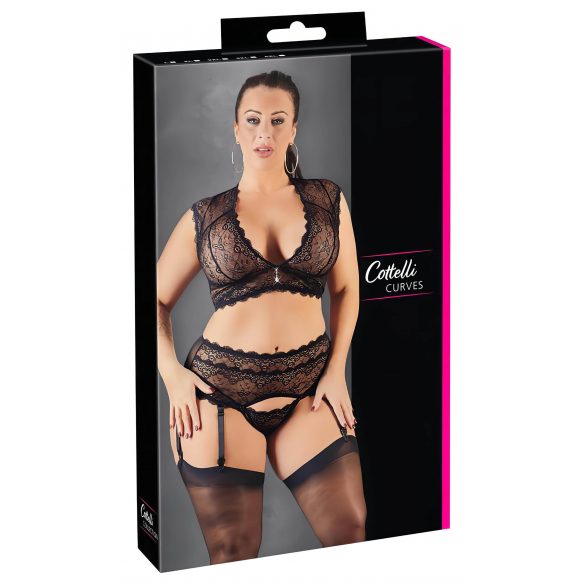 Cottelli Plus Size - set lenjerie cu dantelă și strasuri (negru) - 2XL