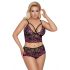 Cottelli Plus Size - set sutien floral (negru-violet)