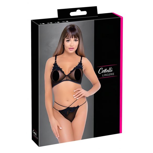 Cottelli - set sutien cu inserții dantelă, transparent (negru)