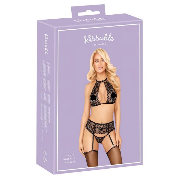 Kissable - set sutien din dantelă cu guler (negru) - L/XL