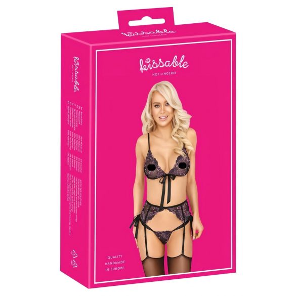 Set de sutien Kissable - brodat roz-mov (negru)