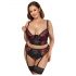 Cottelli Plus Size - set lenjerie cu sutien și portjartier (negru-roșu)