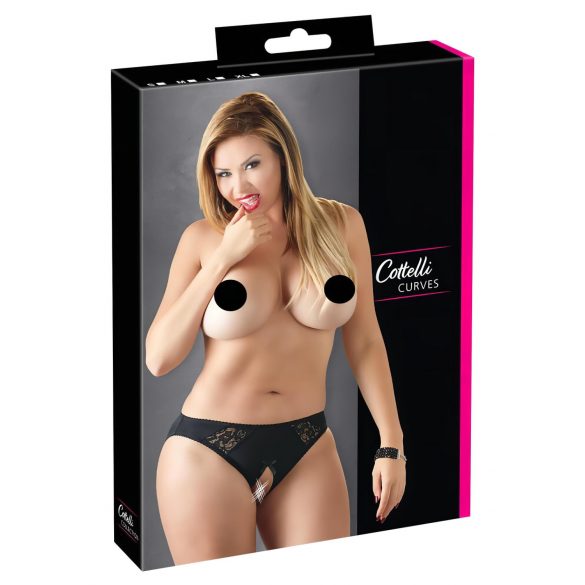 Cottelli Plus Size - chilot dantelat deschis (negru)