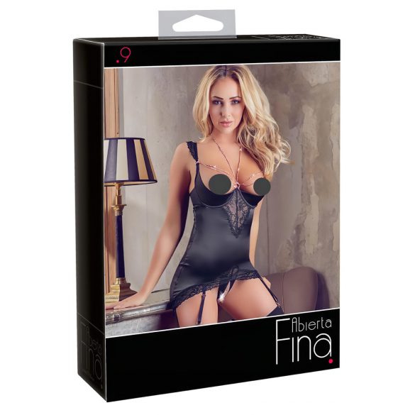 Abierta Fina - top și tanga cu lanț strălucitor (negru) - 85C/XL