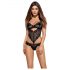 Obsessive Alluria - body din dantelă cu flori (negru)  - L/XL