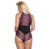 Cottelli Plus Size - body cu flori (negru-violet)