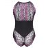 Cottelli Plus Size - body cu flori (negru-violet)