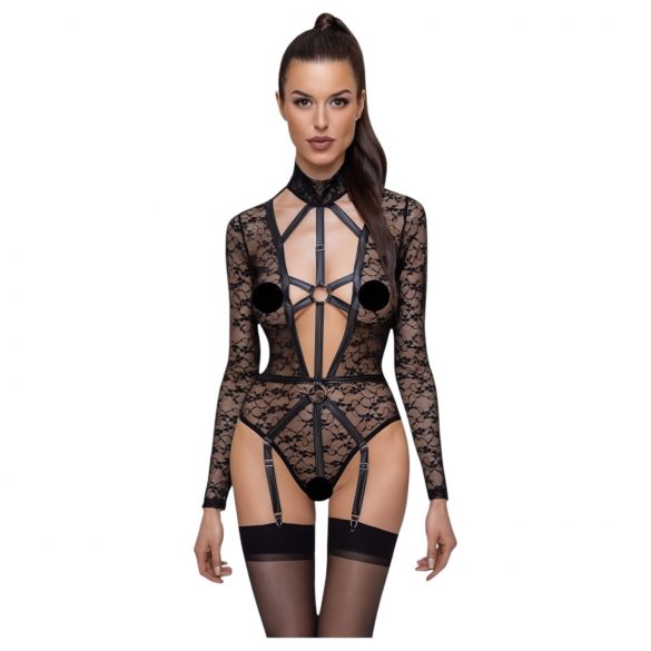 Cottelli - body negru transparent cu decolteu îndrăzneț și bretele - M