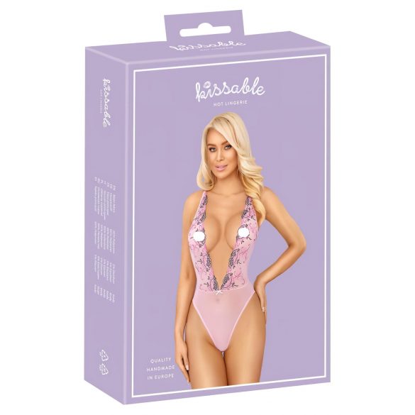 Kissable - body roz cu broderie florală (roz) - L/XL