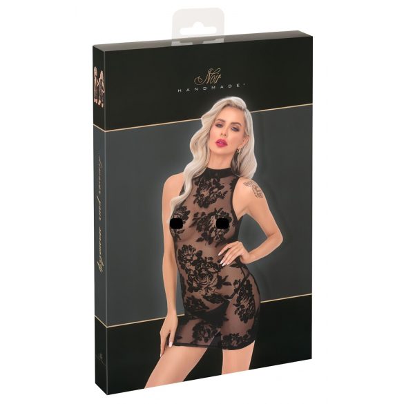 Noir - rochie mini fără mâneci, cu trandafiri brodați (negru) - M