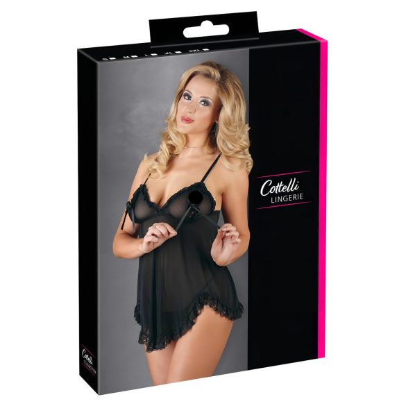 Cottelli - Babydoll lejer, cu volane (negru) - XL