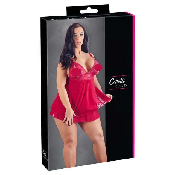 Cottelli Plus Size - babydoll lejer din dantelă (roșu) - 2XL