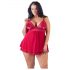 Cottelli Plus Size - babydoll lejer din dantelă (roșu) - 3XL