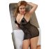 Cottelli Plus Size - Neglijeu Transparent cu Inserții din Dantelă (Negru)