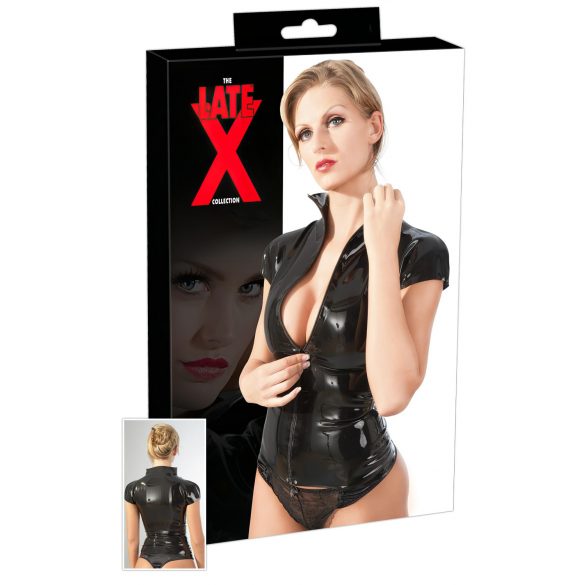 Top scurt cu fermoar pentru femei, din latex (negru)  - L