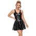 Rochie mini din latex cu fustă plisată (negru)