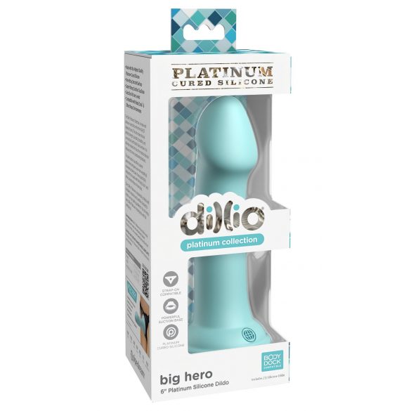 Dillio Big Hero - dildo cu ventuză (17cm) - turcoaz