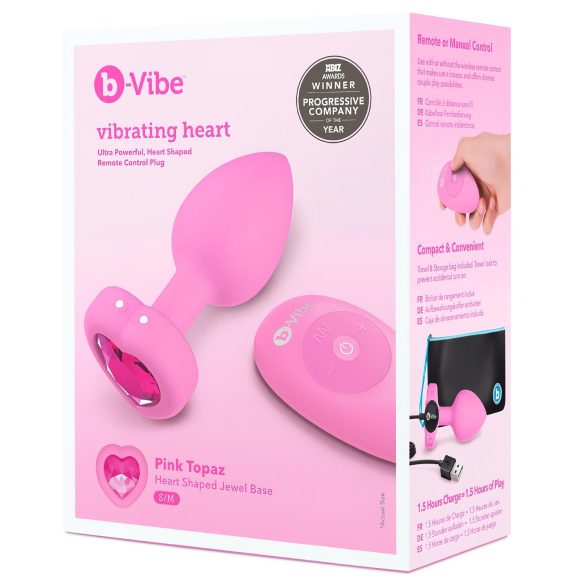 b-vibe heart - vibrator anal wireless reîncărcabil (roz)