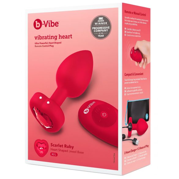 b-vibe heart - vibrator anal cu telecomandă (roșu), reîncărcabil