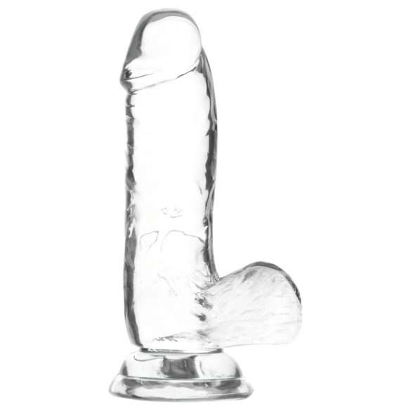 Dildo cu ventuză și testicule, transparent - 15cm