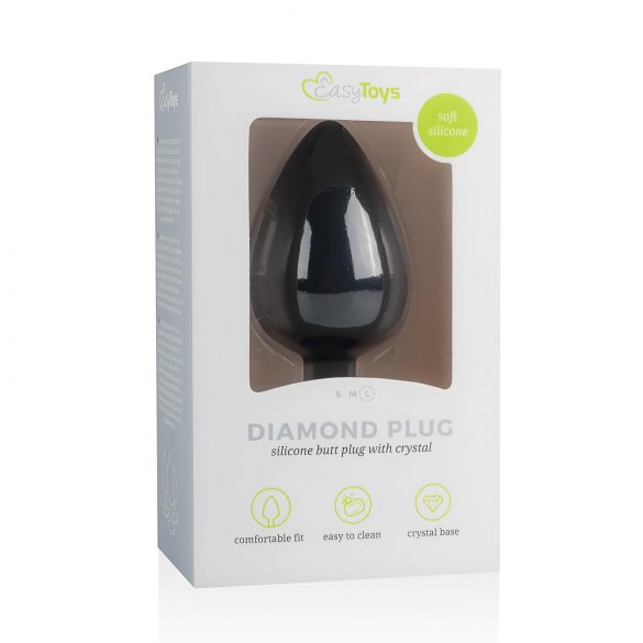 Easytoys Diamond - dop anal cu piatră albă (mare) - negru