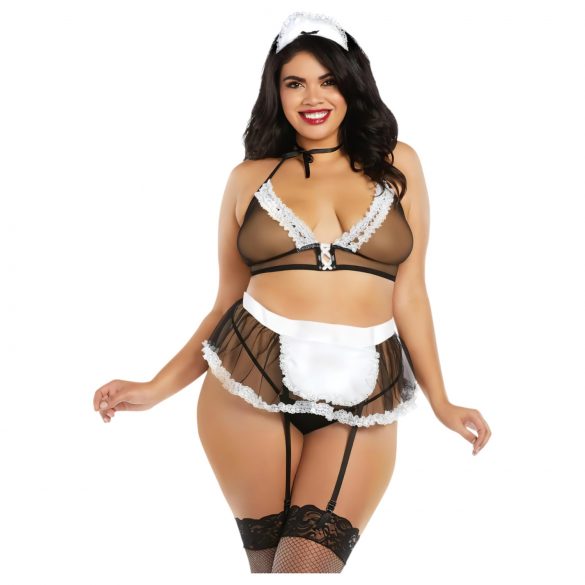 Costum de menajeră Dreamgirls Maid cu plasă transparentă, mărime mare (XL-XXL)