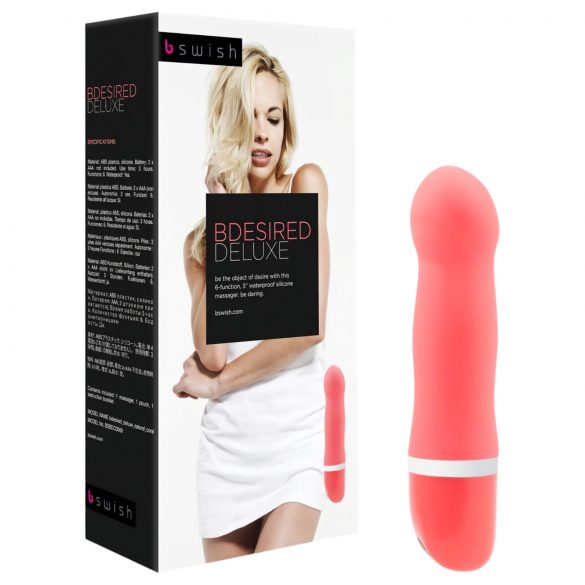 B SWISH Bdesired Deluxe - vibrator cu formă de baghetă, cu cap pronunțat (coral)