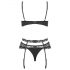 Obsessive Heartina - set lenjerie de corp cu motiv floral si ornamente in forma de inima (negru)