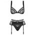 Obsessive Heartina - set lenjerie de corp cu motiv floral si ornamente in forma de inima (negru)  - L/XL